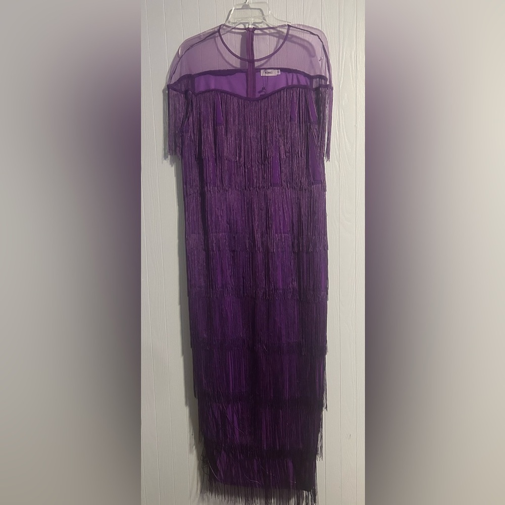NWT Women’s Purple Fringe Long Dress, Gorgeous Size 2XL